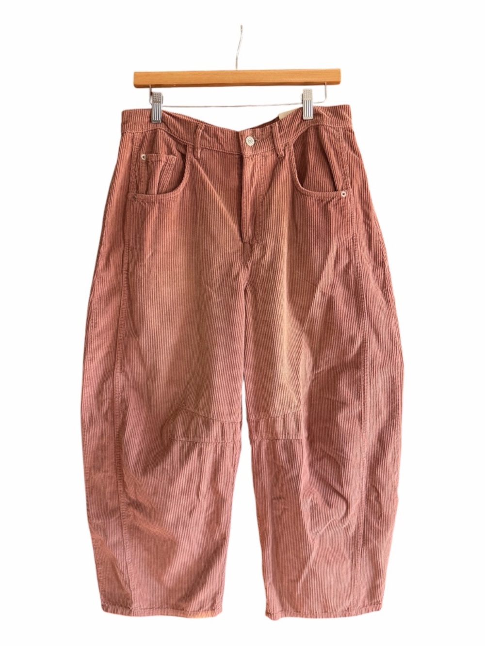 NWT FREE PEOPLE WE THE FREE Good Luck Mid Rise Barrel Jeans Cords Withered Rose - Picture 5 of 16